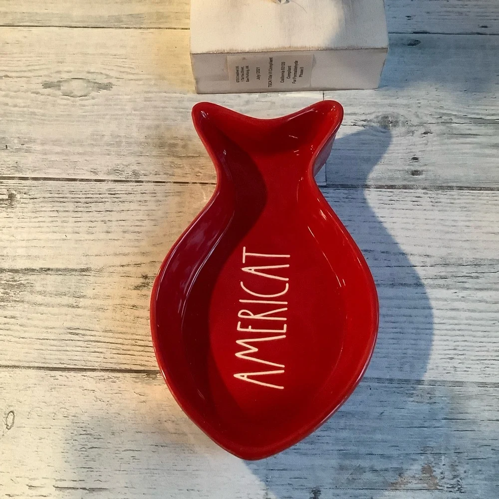 Rae Dunn Ceramic Americat Fish Shaped Pet Dish